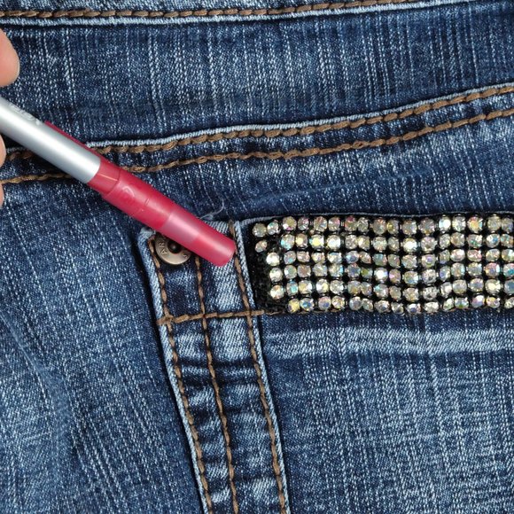 Vintage Blue Jeans Womens 11 12 Bootcut Medium Wash Rhinestones Low Rise 90s - Picture 12 of 13